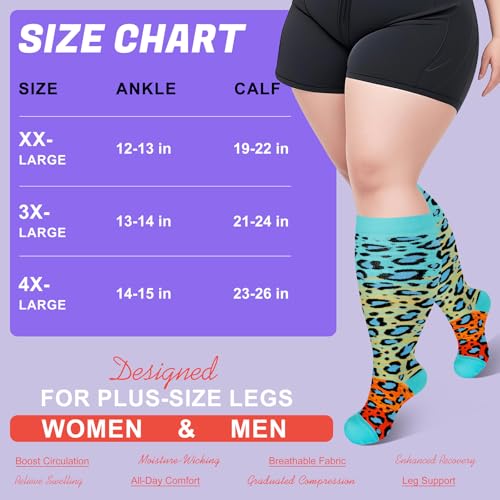 Image of 4 Pairs Plus Size Compression Socks,Extra Wide Calf 20-30 mmHg Knee High Compression Socks for Men Women Circulation