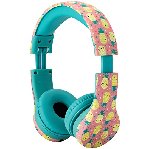 Image of Snug Play+ Kids Headphones - Volume Limited 93dB for Safe Listening - Foldable, Durable Headphones for Toddlers, Boys & Girls - Tangle-Free Cord - Ideal for Travel, School, Tablets - Pineapples