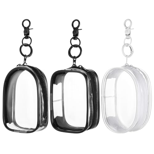3 mini bolsas transparentes, pequeñas bolsas transparentes para maquillaje con cremallera, bolsa de almacenamiento portátil con llavero, mini bolsas con cremallera para cosméticos, organizador de