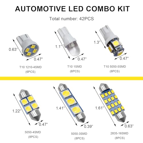 Kit 42 luces LED interiores para auto, bombillas T10 y DE3175 miniatura 2