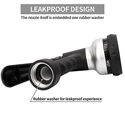 Image of AUTOMAN-Garden-Hose-Nozzle, ABS Water Spray Nozzle, 7 Adjustable Watering Patterns, Slip Resistant for Watering Plants, Lawn& Garden, Washing Cars, Cleaning, Showering Pets & Outdoor Fun.Silver Color