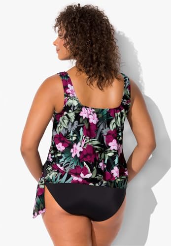 Swimsuits For All Women's Plus Size Scoop Neck Relaxed Fit Side Tie Blouson Tankini Top2