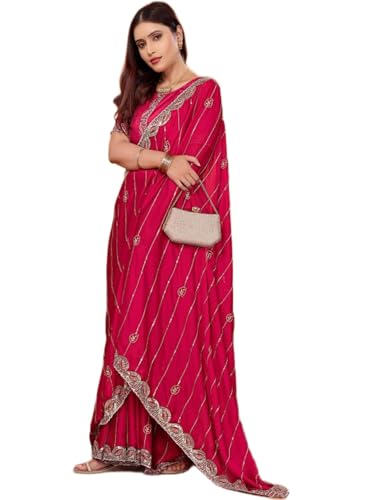 Image of Womens Crunchy Saree With Stone And Zari Work And Scalloped Cut Work On The Border With Blouse 5.5 Meter Saree 0.8 Meter Unstitched Blouse Piece
