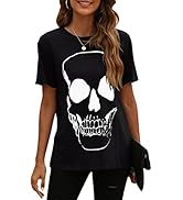 Veatzaer Summer Cotton Graphic Shirts Womens Short Sleeve Crewneck Tees Skull Distressed T Shirt ...