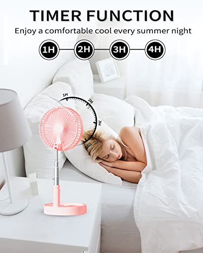 Un Unitedtime Desk And Table Fan, Air Circulator Fan Portable Travel Fans Battery Operated Or Usb Powered,Adjustable Height Foldaway With Remote Control Timer, 4 Speed Settings (Pink) #TOP4