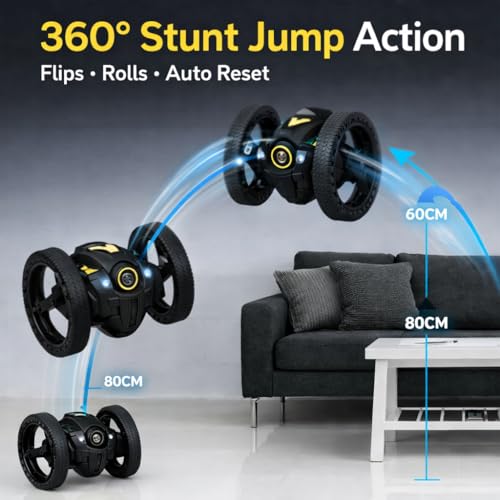 Image of Remote Control Racing Car for Kids | Mini RC Drift with LED Lights | 3 Mode Smart RC - Remote Control, Follow & Escape Mode (3+ Years) (Black Bouncing Car)