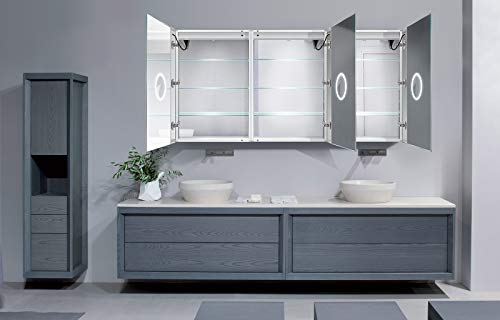 Krugg Led Medicine Cabinet 72 Inch X 36 Inch | Recessed Or Surface Mount Mirror Cabinet W/Dimmer & Defogger + 3X Makeup Mirror Inside & Outlet + Usb(Left Right Right) #TOP5