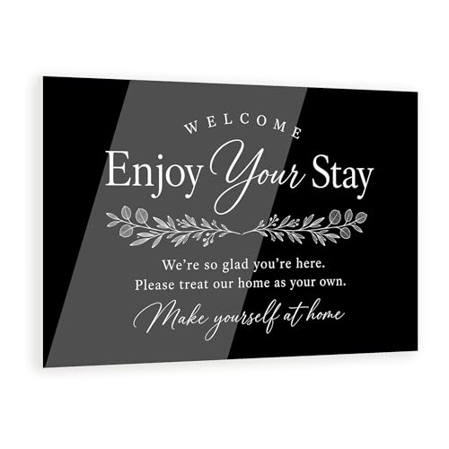 Enjoy Your Stay Sign for Vacation Rentals - Clear Acrylic, Black & - 3.5x5