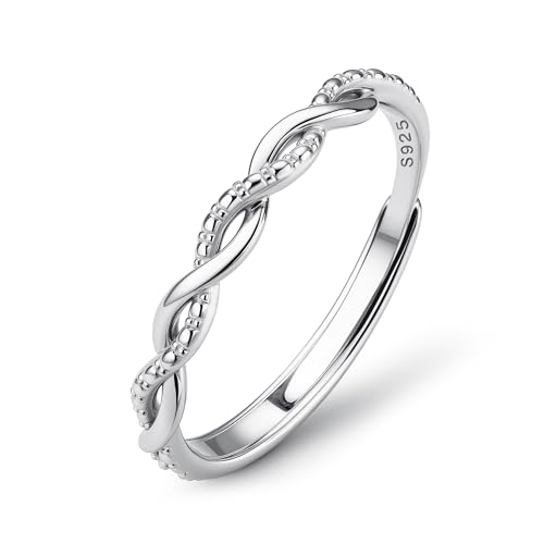 JeweBella Anillo Plata de Ley 925 Ajustable para Mujer   Alianzas de Boda Compromiso Promesa en Plata/Oro/Oro Rosa