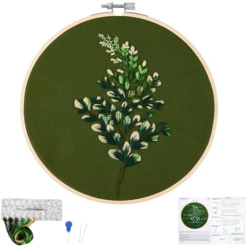Image of Crafmanoe Hand DIY Embroidery Kits for Beginners Adults, Plant Crewel Embroidery Starter Kits, Stamped Cross Stitch Kits for Beginners Adults Craft Kits for Women, Embroidery Hoops, Fabric and Thread