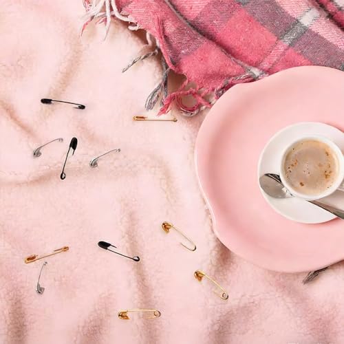 600 Pcs Safety Pins Assorted, 4 Sizes Large and Small Safety Pins for Clothes,Black Gold Silver Safety Pin Rust Resistant for Art,Crafts, Sewing and Jewelry Making