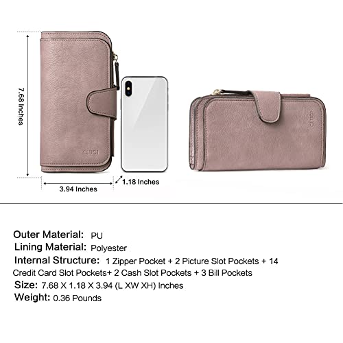 Image of CLUCI Wallet For Women PU Leather RFID Blocking Womens Wallet Bifold Card Holder with ID Window Gifts for Women Birthday, 2 Two-toned Purple, Large, Fashion