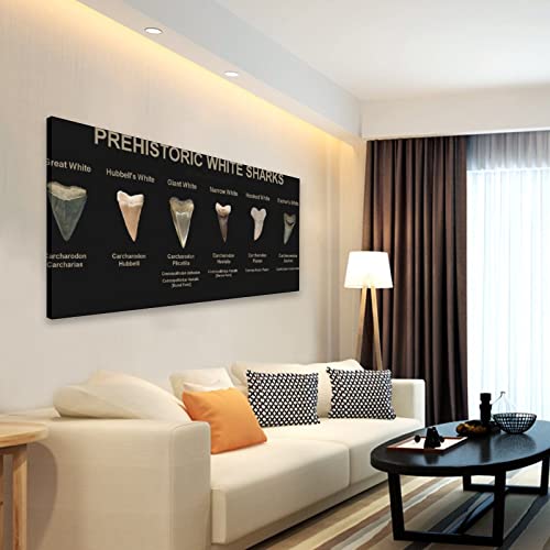 Animal Posters Prehistoric Great White Shark Teeth Knowledge Educational Poster Wall Art Paintings Canvas Wall Decor Home Decor Living Room Decor Aesthetic 24X48Inch(60X120Cm) Frame-Style #TOP3