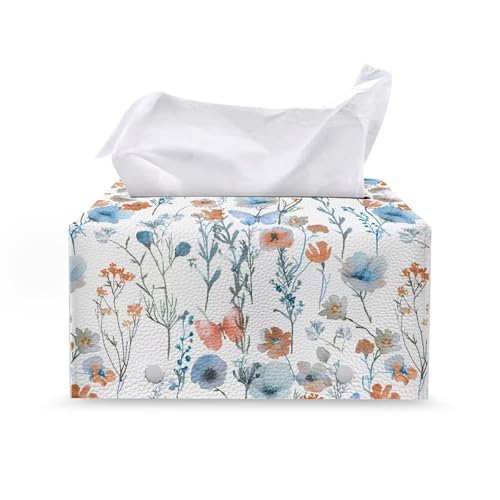 YUVAMAGIMO Caja de pañuelos rectangular de piel sintética impermeable con diseño de mariposa y flores, plegable, portátil, para dormitorio, oficina, sala de estar, cocina