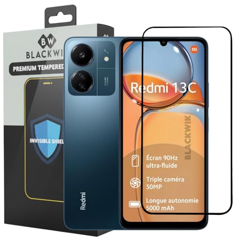 Image of Blackwik Tempered Glass Screen Protector for Xiaomi Redmi 13C 5G / Redmi 13C 4G / Poco C65 with Edge-To-Edge Protector Coverage | Easy Installation Kit (Black)