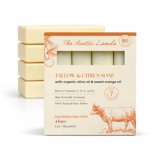 PROVENCE ESSENTIALS THE RUSTIC LANDS Natural Soap Bars Set of 4 Made in the USA Soap for Sensitive Skin, Moisturizing Bath & Body, 5oz Each (5 Ounce (Pack of 4), Citrus)