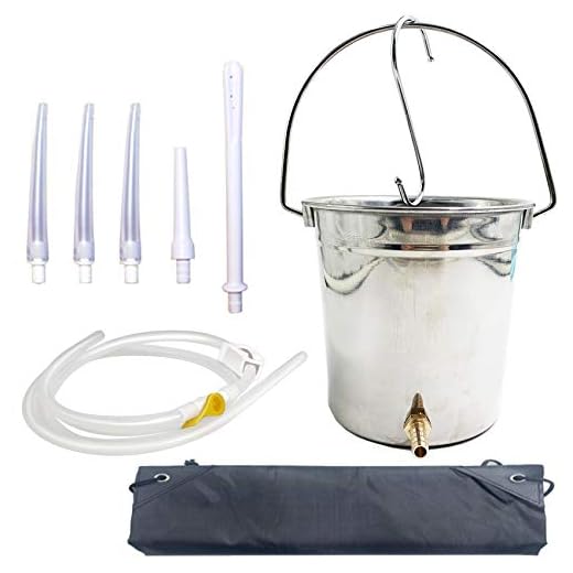 GNEGKLEAN Enema Kit Stainless Steel 1.5 Quart Capacity Bucket – 6.0ft Long Silicone Hose – 5pcs Reusable Tips – Controlled Water Flow – for Colon Detox Cleanse Enemas
