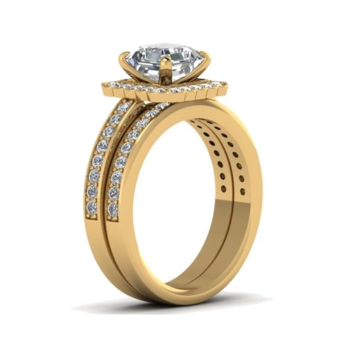 ringheart Couple Rings Matching Rings Yellow Gold Plated 1CT AAA CZ 2pcs Women Wedding Ring Sets for Him and Her Rings Men Band3