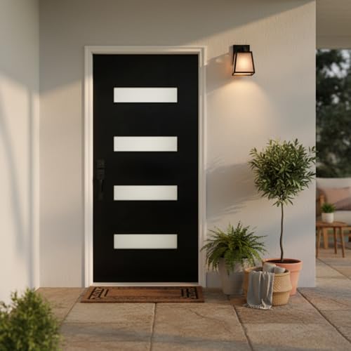 36 x 80 Fiberglass Exterior Door Slab Black Modern Front Entry Replacement Door Panel with Privacy Frosted Glass Pre-Bored Right Hand Inswing