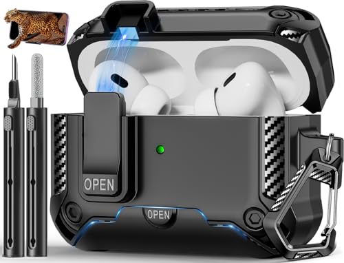 Image of Compatible with AirPods Pro 1st /2nd Case with Phone Stand,Automatic Snap Switch Lock,Carbon Fiber Texture Design Cover with Cleaner Kit (Balck,for AirPods Pro 1st /2nd)