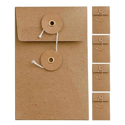DIYEAH Envelope De Correio Com Fecho De Cordão 5Pcs Envelopes De Papel Kraft Vintage Com Fecho De Co
