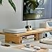 ROCDEER Bamboo Dual Monitor Stand Riser Natural, 2-Tier Desk Monitor Riser for 2 Monitors, Supports for PC Computer Monitor, Printer, Heavy TV Riser up to 300 lbs