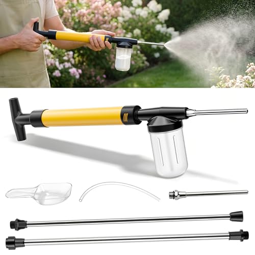 Adjustable Powder Duster with 4 FT Extension Pole Manual Pump Sprayer for Diatomaceous Earth and Fine Garden Powder Handheld Dispenser Tool for Home and Yard Maintenance (Yellow)