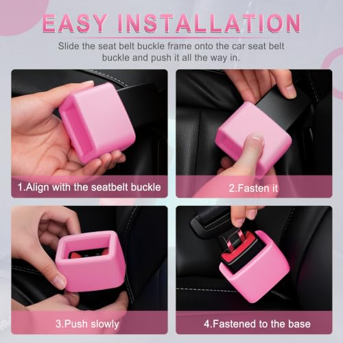 Image of Amiss 2PCS Seat Belt Buckle Holder, Universal Silicone Rear Seat Belt Booster & Fixer for Easy Access, Keeping Receptacle Upright, Car Accessories-Fits Most Cars, Glow in The Dark (Fluorescent Pink)