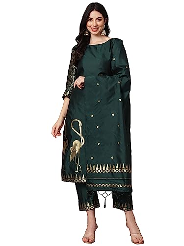 Image of VredeVogel Women's Cotton Silk Jacquard Kurta Pant Set with Banarasi Silk Dupatta