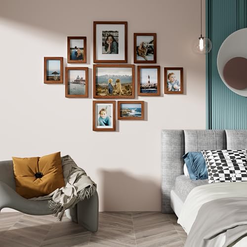 Image of Vittanly Picture Frames Set of 10, Picture Frames Collage Wall Decor with Two 8x10, Four 5x7, and Four 4x6 Photo Frames, Gallery Wall Frame Set for Wall or Tabletop Display, Walnut Brown
