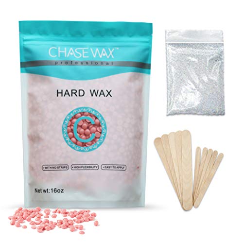 Hard Wax Beads for Coarse and Fine Hair and Sensitive Skin,Painless Hair Removal Wax for Brazilian for Women at Home Waxing and Spa Waxing,1.1LB Wax Beads,1Pack of Glitter for Waxing,10 Wax Sticks