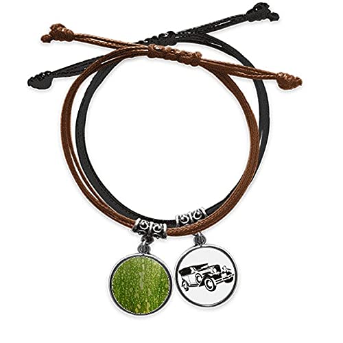 Bracelet corde motif pelure de citrouille verte macro photo en cuir