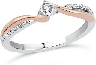 Diamond Promise Ring Engagement Ring 1/10 CTTW 2-Tone Sterling Silver and 14KT Rose Gold Plated Silver (I-J Color, I2-I3 Clarity)
