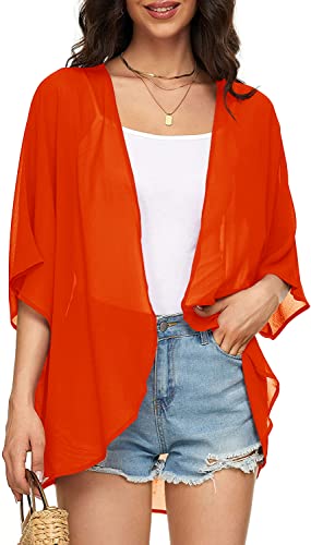 Image of Indian Trendy Women's Solid Puff Sleeve Kimono Cardigan Loose Cover Up Casual Blouse Top Chiffon