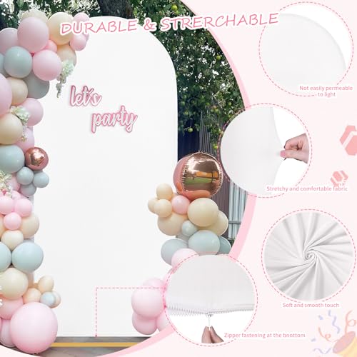 Image of SoarDream 7.2FT Wedding Arch Cover White Spandex Fitted Balloon Arch Stand Covers Fitted for Backdrop Stand Fabric Stretchy Backdrop for Baby Shower Birthday Party Decorations