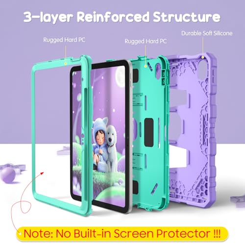 Image of Fintie Kids Friendly Case for iPad (A16) 11th Generation 11 Inch (2025), iPad 10th Generation 10.9 Inch (2022), Fully-Body Rugged Heavy Duty Shockproof Protective Case with Kickstand, Purple /Green
