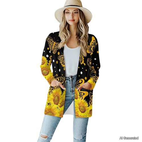 Image of Women's Lightweight Cardigans with Pockets Trendy Long Sleeve Open Front Cardigan Casual Tops Jackets Fall Oufits S-2XL