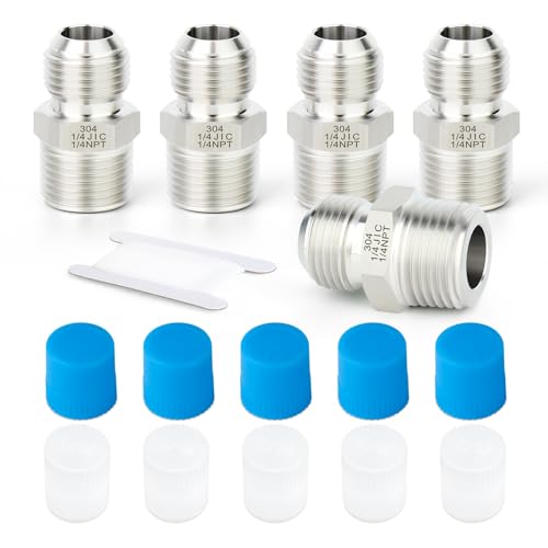 Image of TAISHER 5PCS Forging of 304 Stainless Steel JIC Flare Tube Fittings, 1 /4 inch JIC Male x 1 /4 inch NPT Male, Half Union