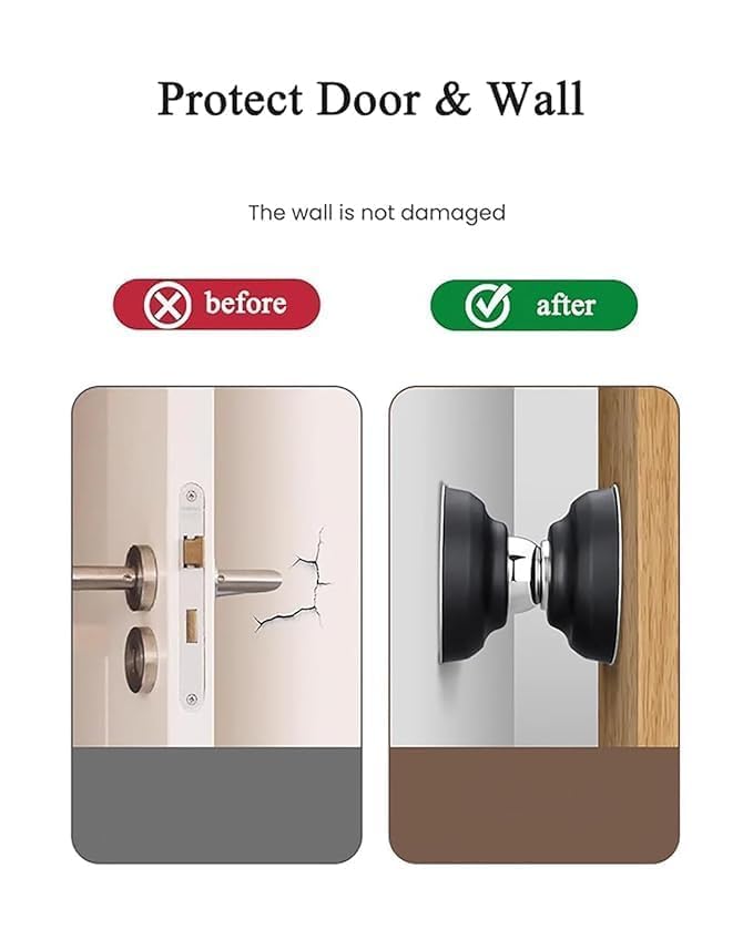 Image of Siara Heavy Duty Magnetic Door Stopper Kit | No Drill Wall & Floor Mount | Adjustable Silicone Door Stopper Set | Windproof, Anti-Collision & Wall Protector for Home & Office 2 pcs