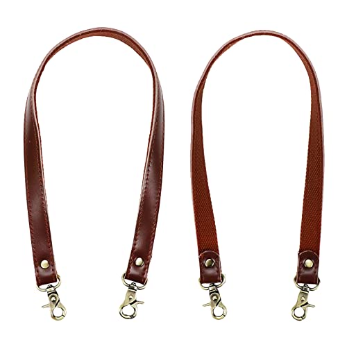 Image of 22.83-Inch Brown Leather Bag and Shoulder Strap, Set of 2