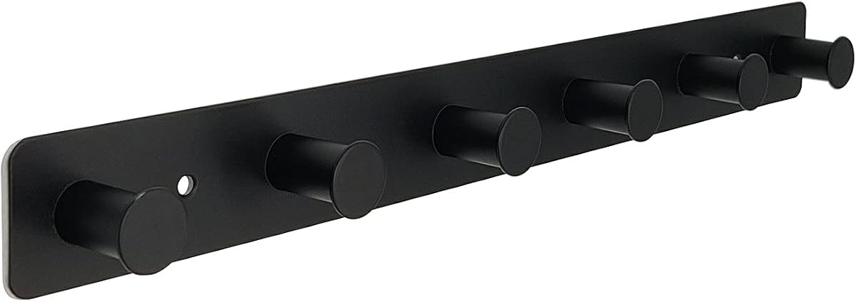Perchero montado en la pared, ganchos negros adhesivos y atornillables, ganchos de puerta de acero inoxidable para colgar sombreros, toallas, ropa, barra de gancho con 6 perchas redondas