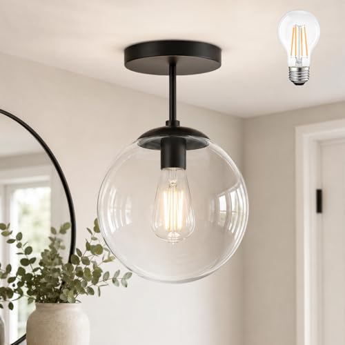 Globe Semi Flush Mount Ceiling Light Clear Glass Globe Ceiling
