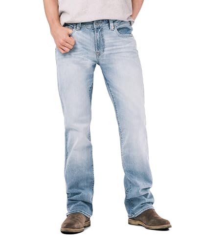 Buffalo David Bitton Men's Slim Boot King Jeans, Crinkled MID BLUECRINKLED Blue, 32 x 30