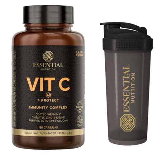 Vit C 4 Protect - Vitamina C - com Lisina e Zinco Quelado - 180 Cáps entéricas - Essential Nutrition + Coqueteleira
