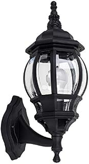 MiniSun Traditional Style Black & Clear Outdoor Security Wall Light Lantern - IP44 Rated
