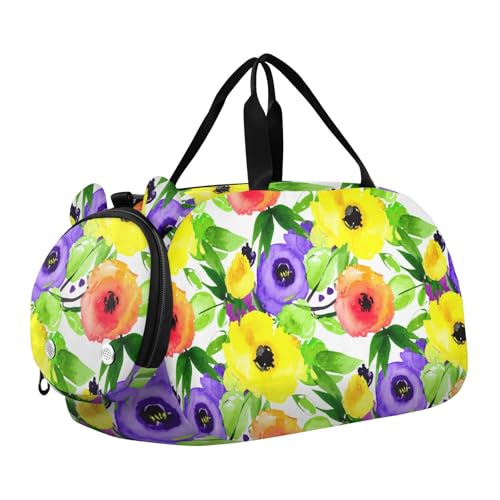 Leaves Flower Green Kids Travel Duffel Bag for Boys Girls Overnight Weekend Tote Bag with Shoes Compartment for Gym Sports Dance