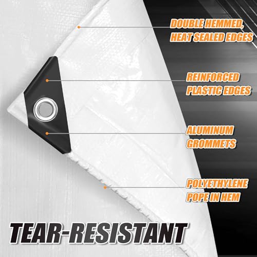 CAMPMAC White Heavy Dut Waterproof Tarp 8' x 12', 10 Mil Thick, High Durability, Rip and Tear Resistant with Metal Grommets Every 20 Inches by CAMPMAC - Image 4