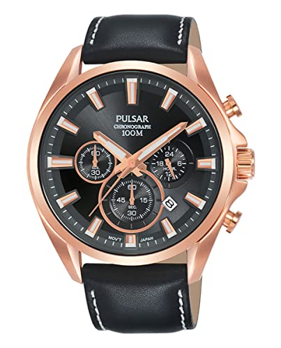 Pulsar Herren Analog Japanisch Quarz Uhr mit echtes Leder Armband PT3A28X1