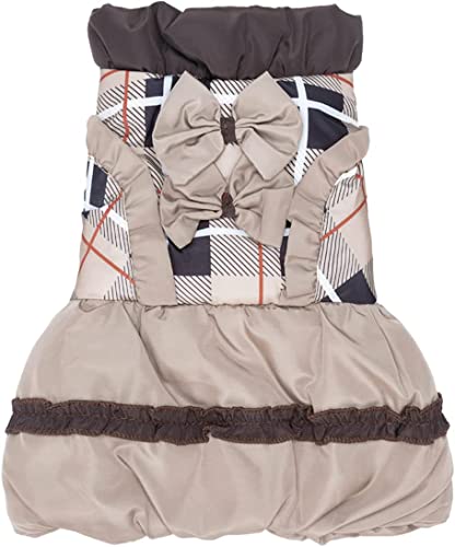 SCENEREAL Wasserdichtes Hundekleid mit Fliege Hundejacke für Welpen, warme Haustierkleidung, Outfits, Hunde- und Katzenmantel für Chihuahua, Yorkie Cover