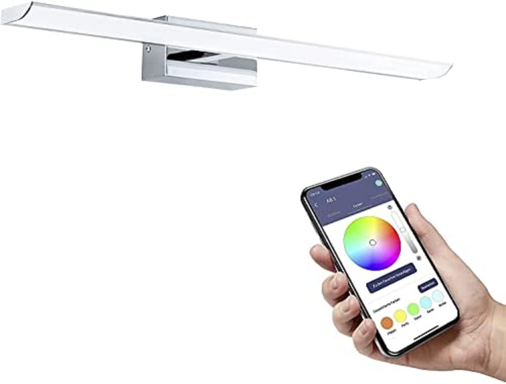 Egloconnect.z LED bathroom mirror light Tabiano-Z, 23.8 inches, ZigBee wall lamp, app and voice control, white tunable light (warm – cool white), RGB, dimmable, IP44